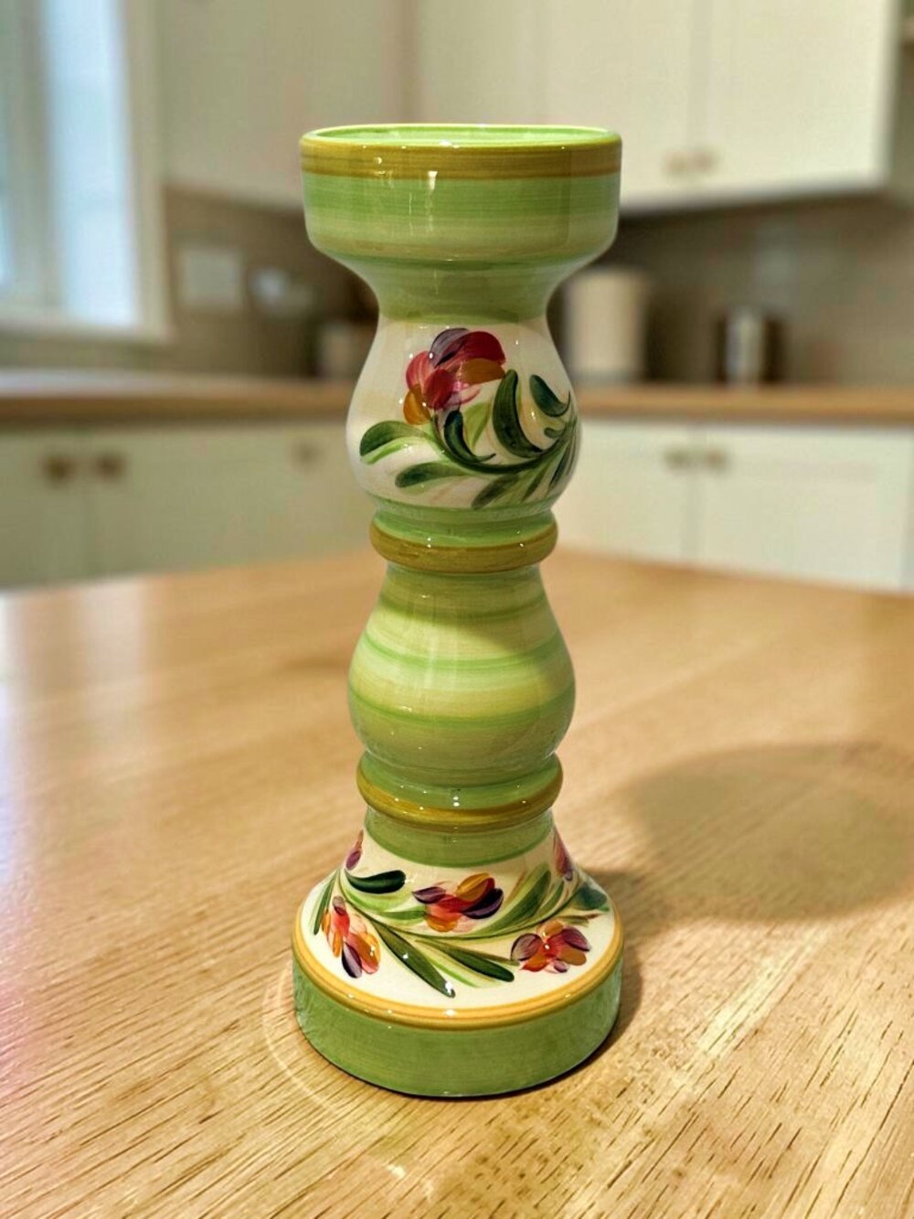 Gail Pittman Pottery EVE Candle Holder 12" Hand Painted Floral Green Mississippi